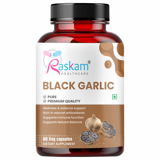 Raskam Black Garlic Capsules, Natural Superfood, 60 Veg Capsules, Improves Heart Health, Boosts Immune System