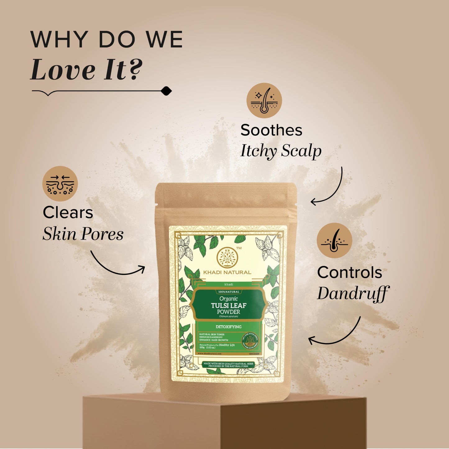 Khadi Natural Tulsi Leaf Organic Powder | Skin Clarifying & Hair Detox | Clears Acne, Revives Scalp | No Chemicals | For all skin types & hair types | 100 gm