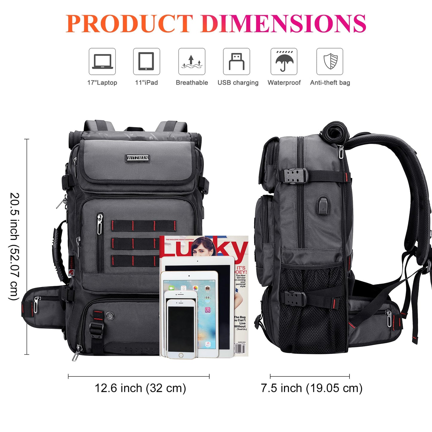 WITZMAN Carry on Travel Backpack for Men Airline Approved Convertible N- image 6