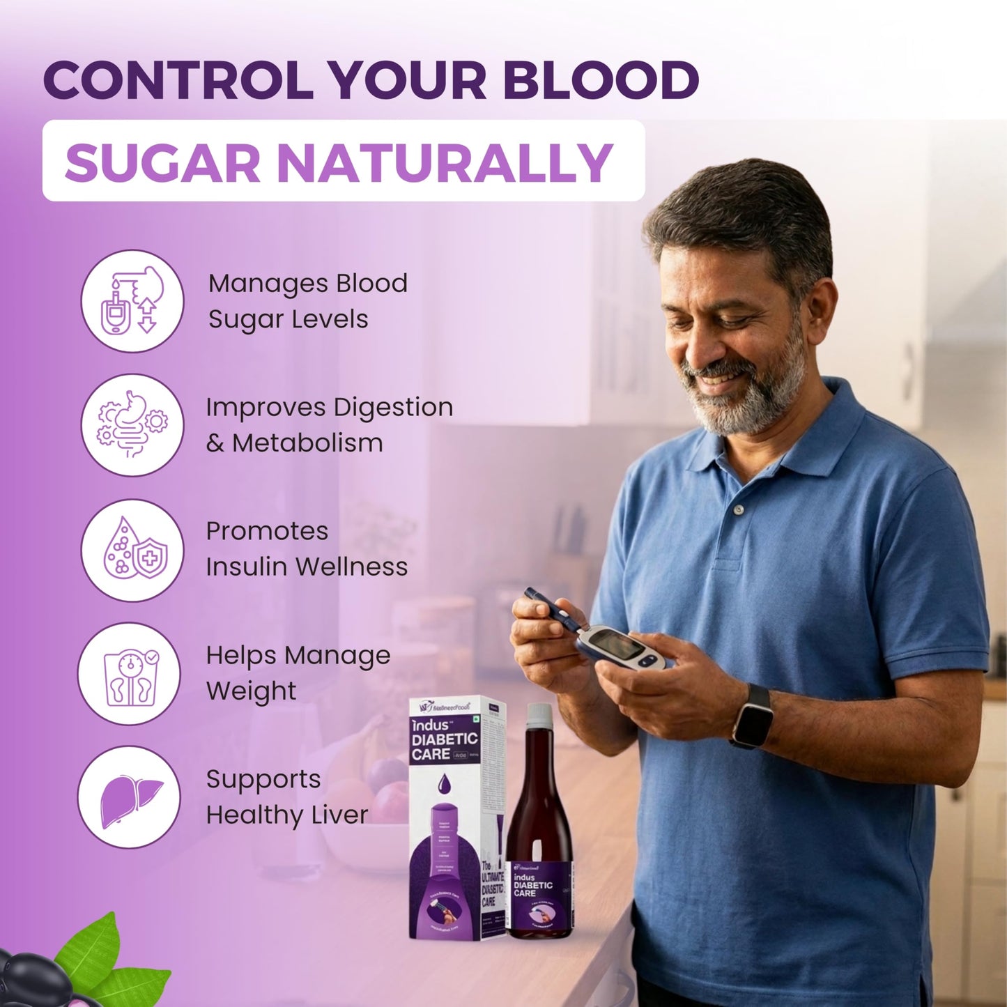Indus Diabetic Care Juice 500ML | Ayurvedic Diabetes Support | Helps Maintain Healthy Sugar Levels | Reduces Cravings | Boosts Metabolism & Energy | 100% Herbal | No Added Sugar