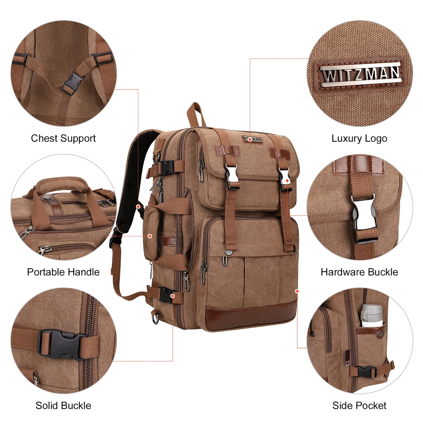 WITZMAN Canvas Travel Backpack for Men Large Laptop Backpack Fit 17 inc- image 4