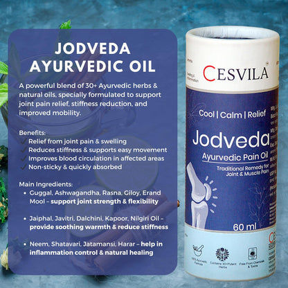 Jodveda Ayurvedic Pain Relief Oil 60 ml – Herbal Oil for Joint Pain, Knee Pain, Back Pain, Stiffness & Mobility Support – 30+ Ayurvedic Herbs – Non-Sticky & Quick Absorption
