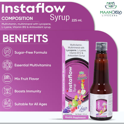 Maandev Lifecare Instaflow Sugar-Free Multivitamin Syrup & Kolesta Ayurvedic Heart Health Syrup | Energy, Immunity & Cardiac Support | Herbal & Sugar-Free Wellness Combo for Men & Women