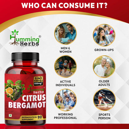 Humming Herbs Citrus Bergamot Capsules 15500mg | Supports Healthy Cholesterol & Heart Function | Enriched with Black Chokeberry, Olive Leaf & Black Pepper | 180 Veg Capsules | Pack Of 2