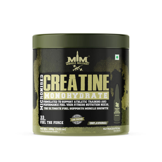 Muscle Military Creatine Monohydrate Micronized | 100g (33 Servings) | Unflavoured | 3g Per Serving | Lab-Tested Muscle Strength & Recovery Supplement | Performance Booster for Men & Women