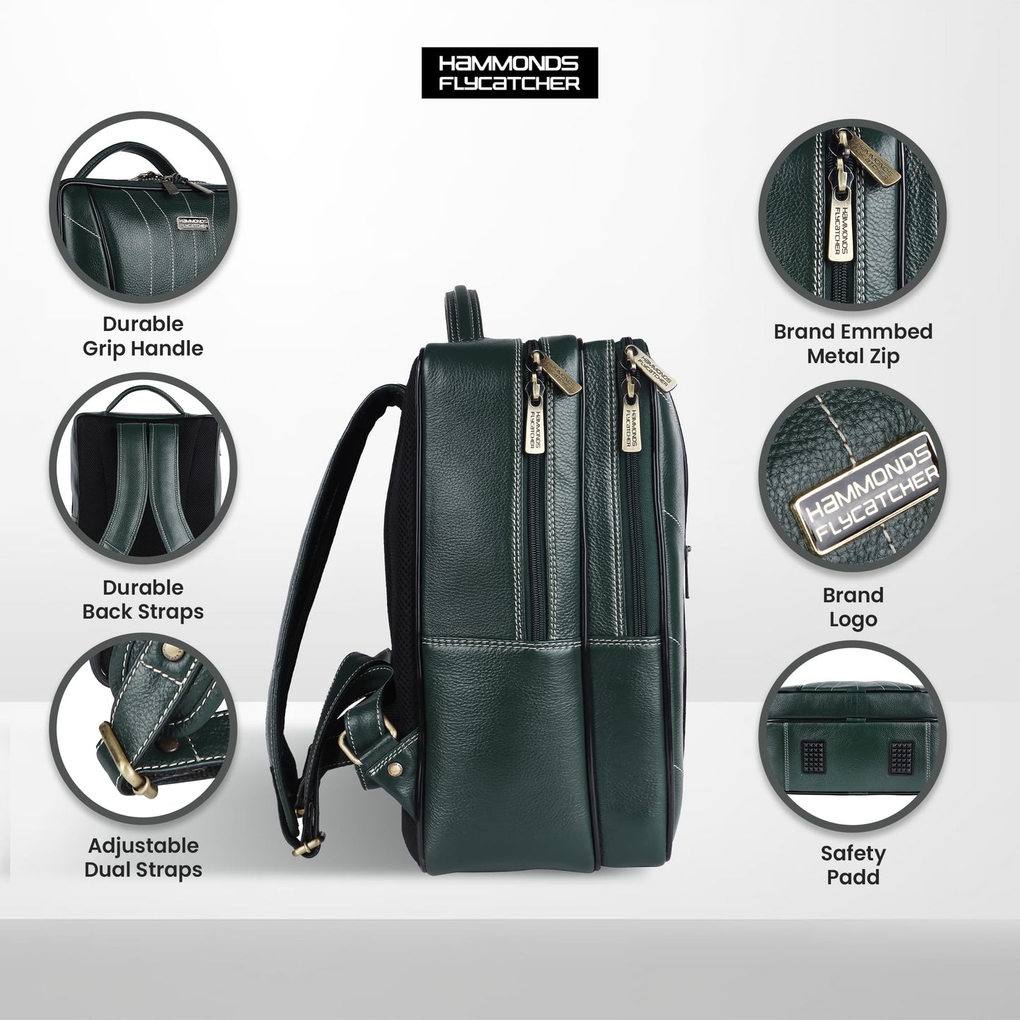 HAMMONDS FLYCATCHER Genuine Leather Laptop Backpack for Men and Women - Stylish, Spacious Bag with Multiple Compartments, Perfect for College, Work, and Travel - Upto 16 Inch Laptop - Sea Green