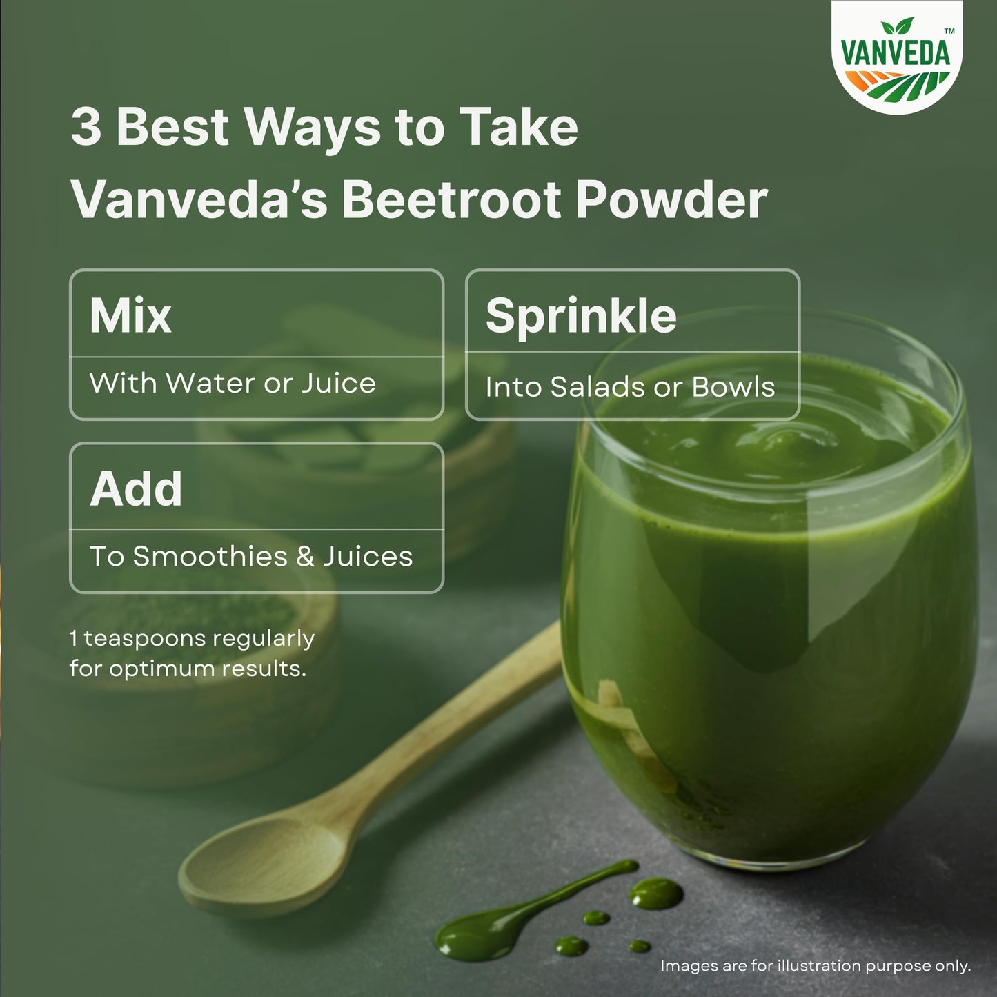 Vanveda 100% Organic Spirulina Powder | For Men & Women | Natural Superfood | Supports Energy, Immunity & Detox | Rich in Iron, Calcium, Potassium - 100GM