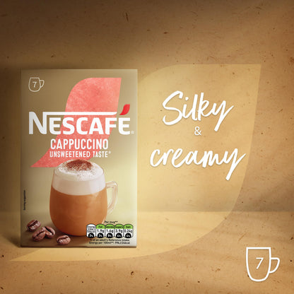 NESCAFÉ Cappuccino Unsweetened Instant Coffee 7 Sachets, 100percent Responsibly Sourced Coffee Pack of 1