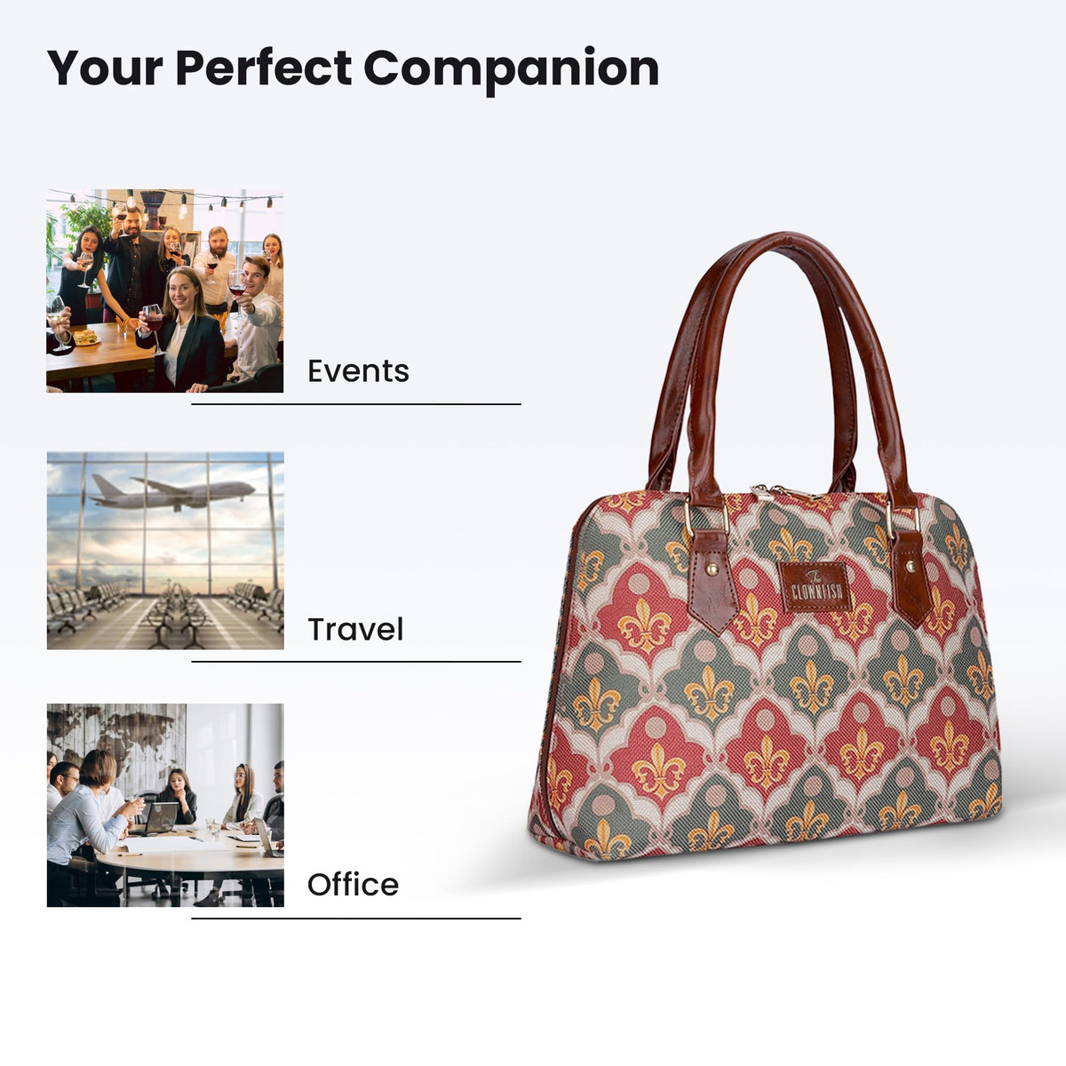 THE CLOWNFISH Montana Series Handbag for Women Office Bag Ladies Purse Shoulder Bag Tote For Women College Girls (Pink-Rangoli Design)