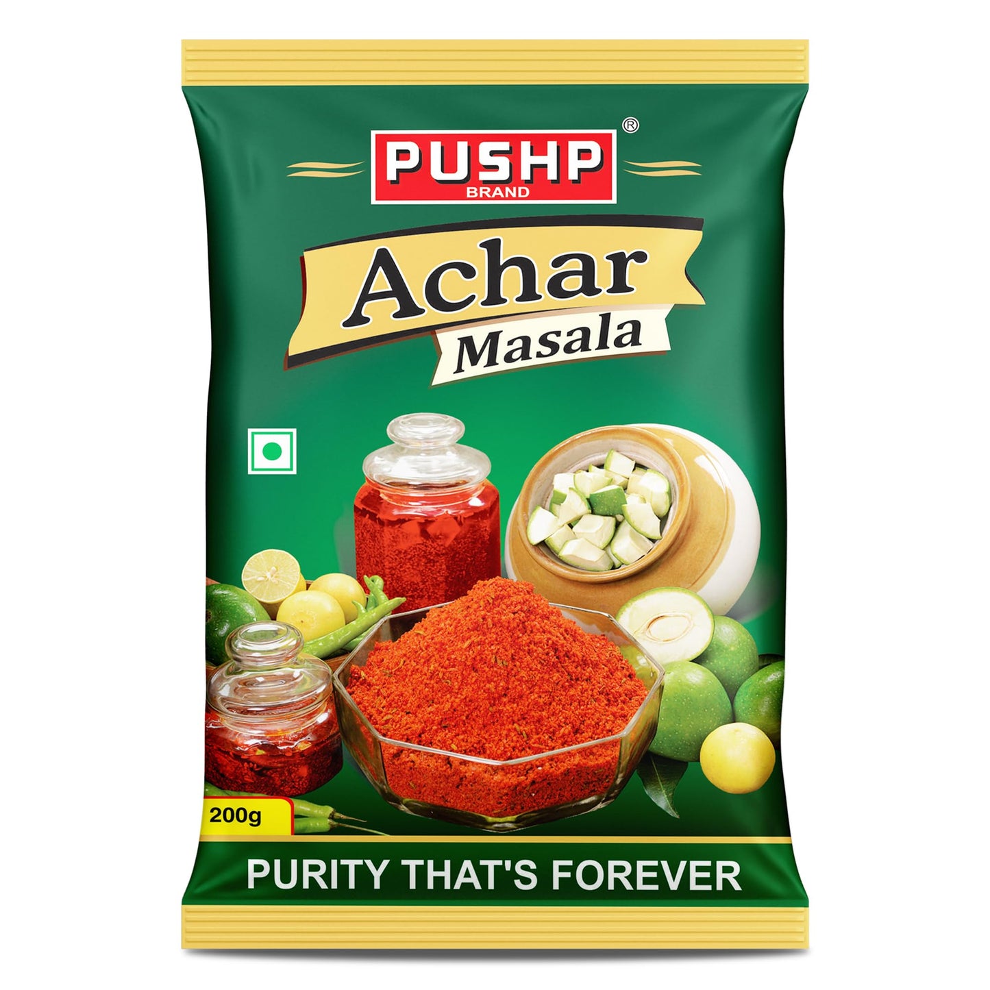 Pushp Brand Achar Masala | 200 G | Premium Blend of Traditional Spices | Ready-to-Use Pickle Mix | Authentic Homemade Pickle Masala | No Added Preservatives