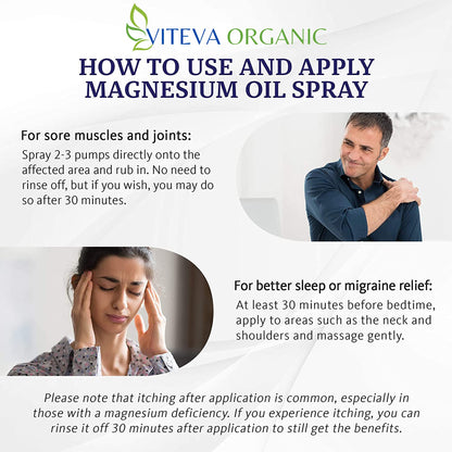 VITEVA ORGANIC Pure Magnesium Oil|100% Pure Magnesium Chloride Spray From Ancient Zechstein Seabed|For Relaxing & Rejuvenating Muscles & Joints, Recovery From Cramps, Fitness|200 Ml Bottle