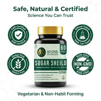 10 One Nutrition Sugar Shield 500mg | Helps Manage Blood Sugar Levels With Karela, Jamun & Gudmar & 8 more herbs | 100% Ayurvedic Capsule with Powerful Herbs | 60 Veg Capsules