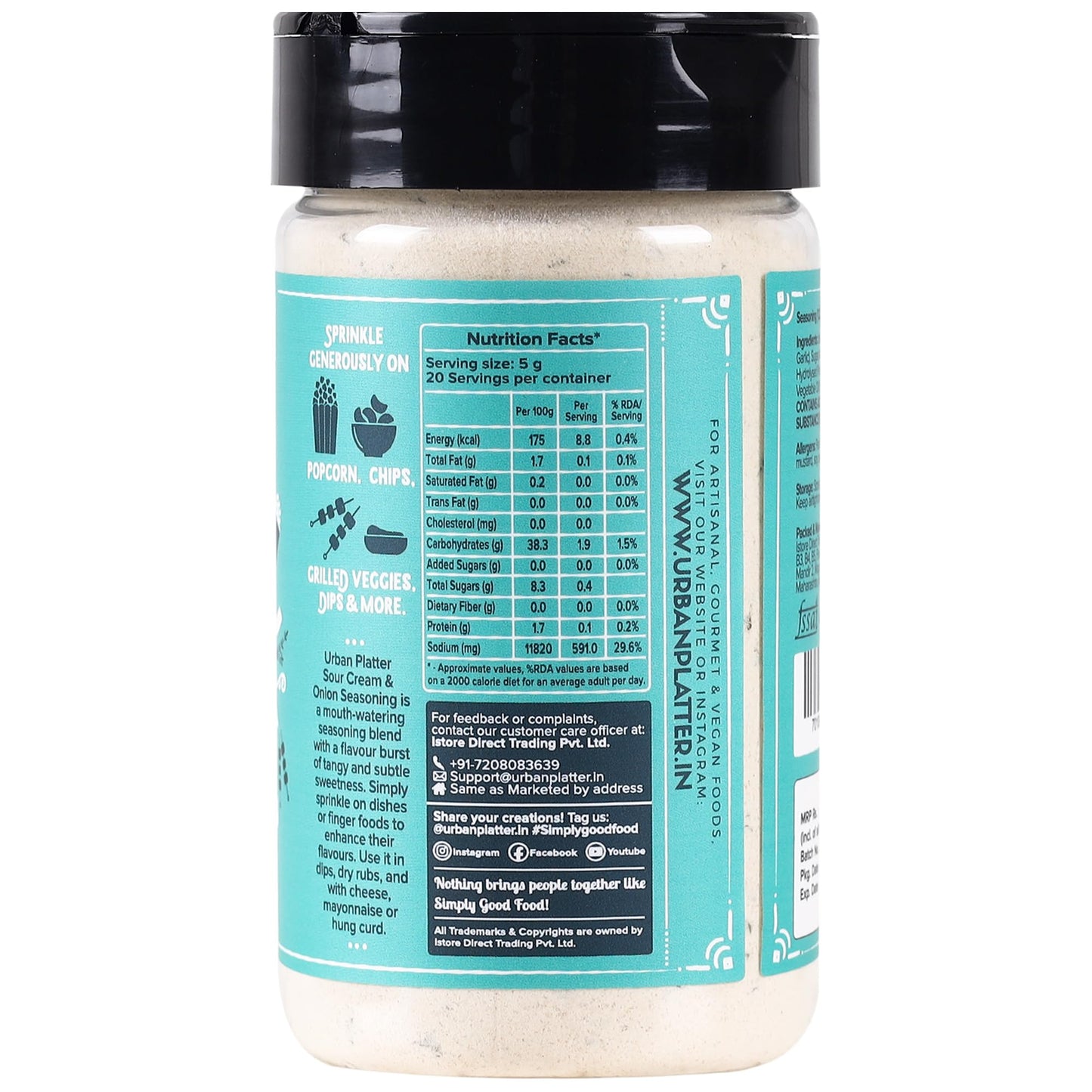 Urban Platter Sour Cream and Onion Seasoning, Perfect for Pop Corn, Pasta, Fries, Dairy-Free, 100 g