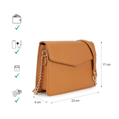 Fastrack Sling | Faux-Leather Women’s Handbag | Structured Tan Sling with Gold Accent Strap & Dual Closure