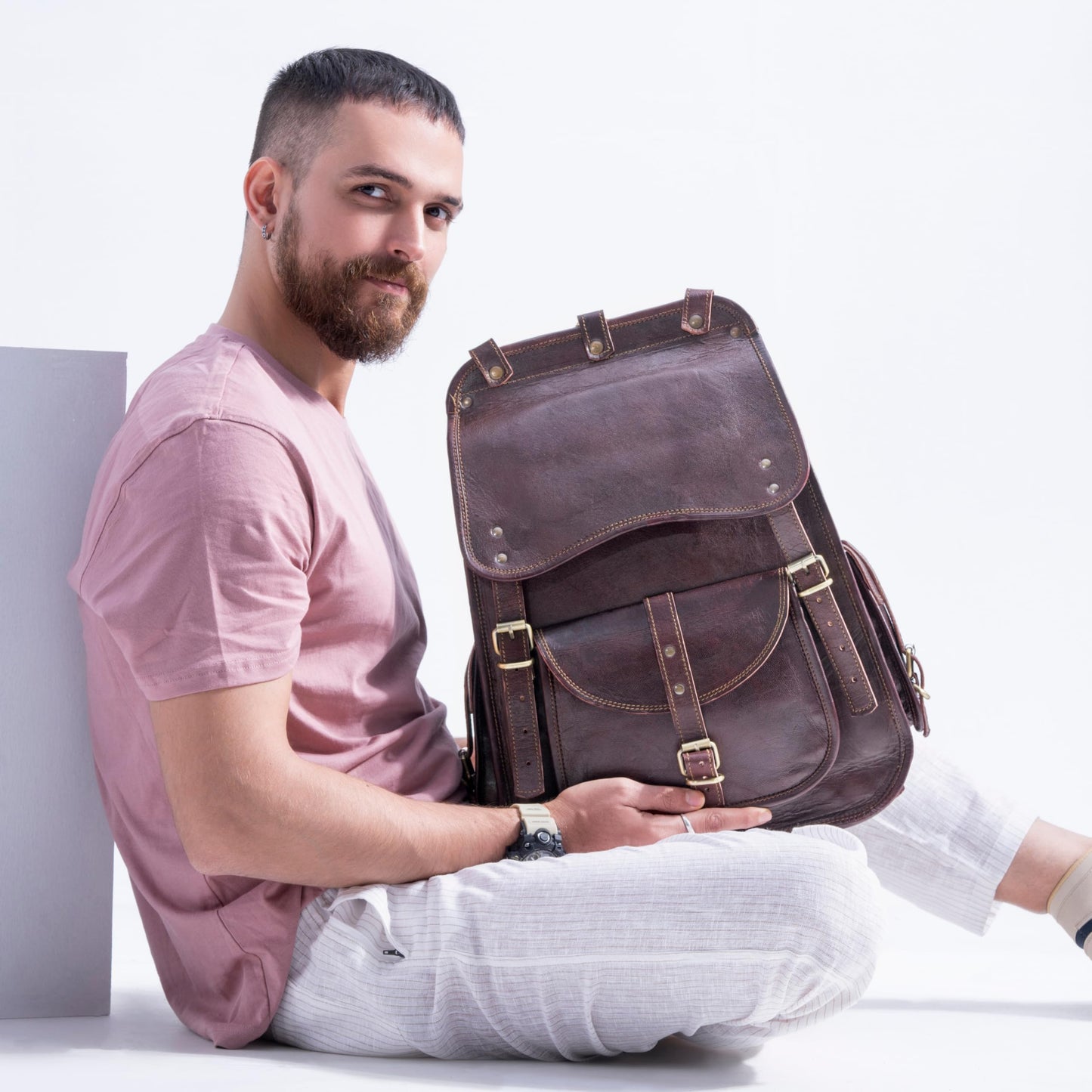 Handmade World Vintage Full Grain 21 Inch Leather Laptop LARGE Backpack Casual Bookbag Daypack Travel Rucksack (Brown)