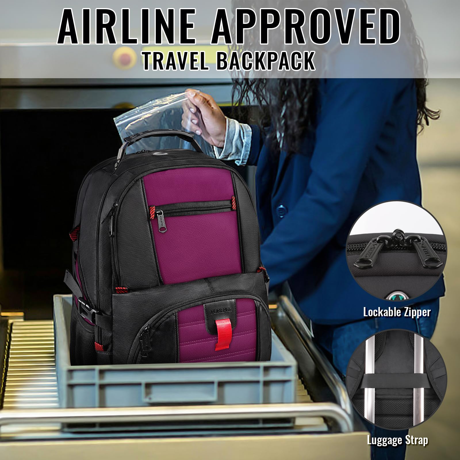 College Backpack, Extra Large Backpacks with USB Charging Port and Lugg- image 5