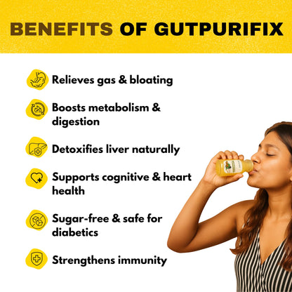 PURRUSTIC Gut Purifix Ayurvedic Gut Cleanse, 11 Herbs Prebiotic Colon Detox Juice, Gut Detox & Digestion Support, Boosts Metabolism & Immunity, Tackles Bloating, Gas & Constipation (6 days, 6 Bottle)