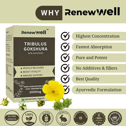 Renewwell Pure Himalayan Shilajit 20gm with Fulvic Acid & Tribulus Gokshru 1000mg Tablets | Stamina for Athletic Performance | Natural Energy Booster | Muscle Growth Pack of 2