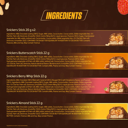 Snickers Variety Pack | Assorted Bars | Peanut, Almond, Butterscotch & Berry Whip | Pack of 3 | 110g