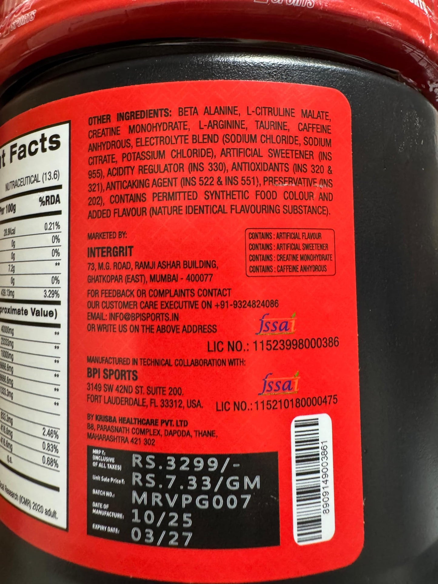 BPI Sports 1.M.R. Vortex | Pre-Workout Supplement | Increases Strength | Unstopabble Energy | Pre-Training Performance | Blue Lemonade Flavour | 450gm