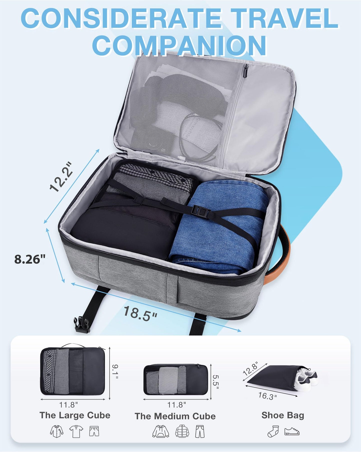 BAGSMART Travel Laptop Backpack, 40L Expandable Airline Approved Carry On Backpack with Packing Cubes, Grey, 47cm*31cm*15.5cm, Travel Backpack Carry on Flight Approved