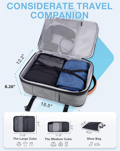 BAGSMART Travel Laptop Backpack, 40L Expandable Airline Approved Carry On Backpack with Packing Cubes, Grey, 47cm*31cm*15.5cm, Travel Backpack Carry on Flight Approved