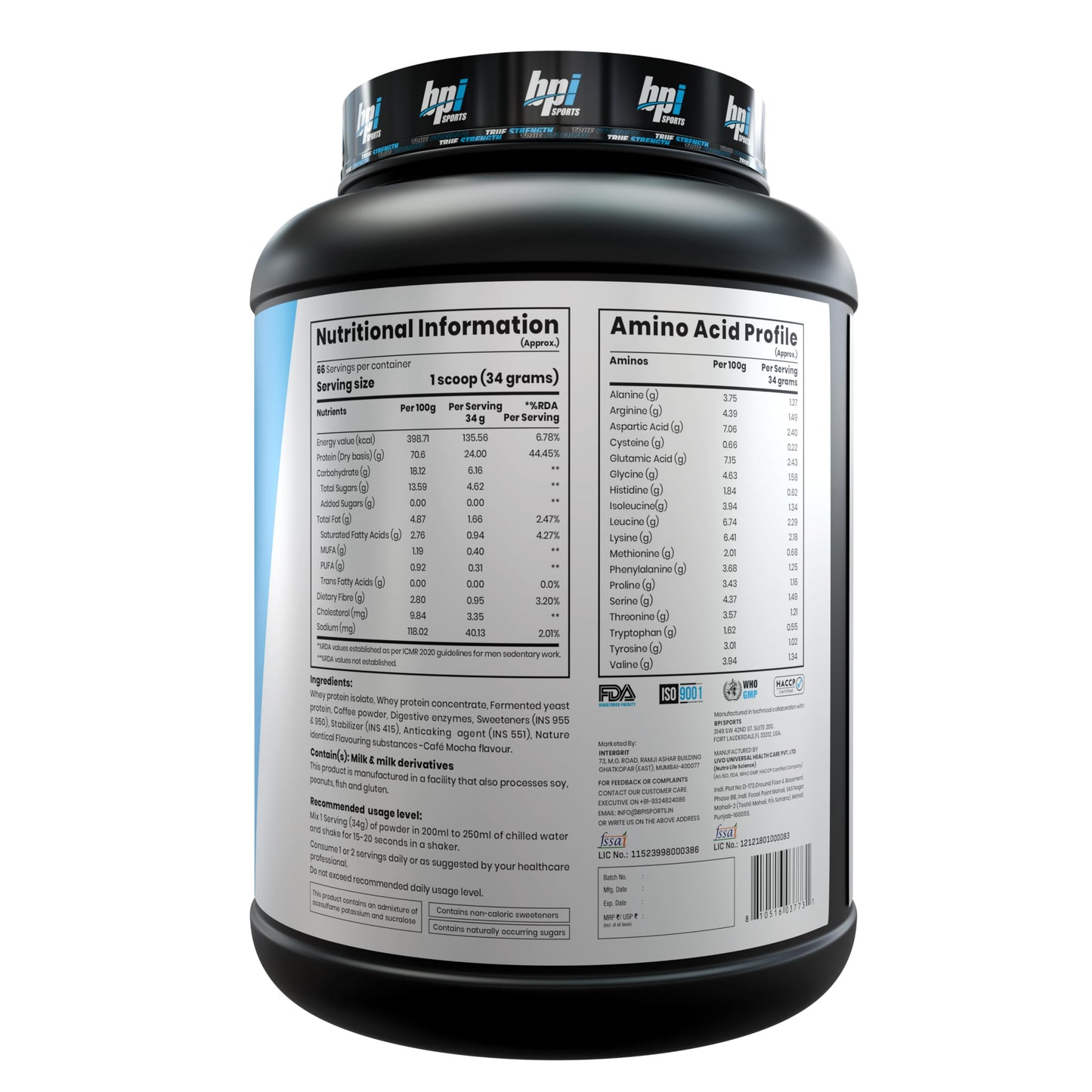 BPI Sports Best Protein Powder | Café Mocha | 2.24kg (4.9 lbs) | 24g Protein Per Scoop | 66 Servings | Whey Protein Blend