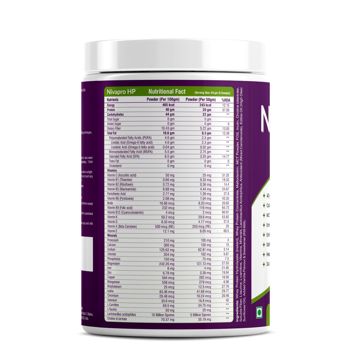 Niva Biotex Nivapro HP High Protein High Calorie | Prebiotics | Advanced MCT & Whey Blend for Faster Recovery | Gut-Friendly with Prebiotics & Probiotics | Fluid-Restricted Diets | No Added Sugar 400g| Vanilla Flavour.