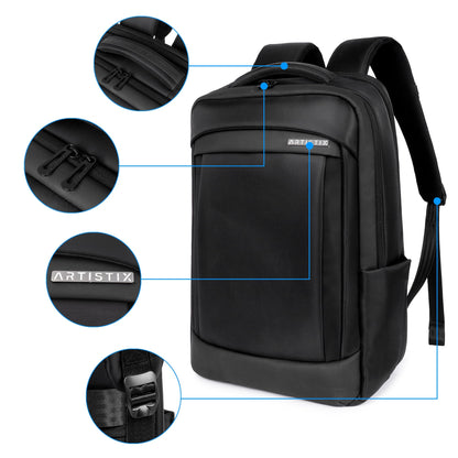 Artistix TechEssence Premium Business Backpack 28 L Office Travel Laptop Bag with 15.6 Inch Laptop Compartment Multiple Pockets Comfortable and Padded Backpack, Black
