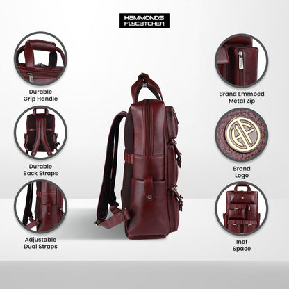 HAMMONDS FLYCATCHER Genuine Leather Executive Backpack-Premium Brown Laptop Bag 3 Compartments, Trolley Straps, Adjustable Shoulder Straps-Perfect For Professionals & Students, 35 Liters