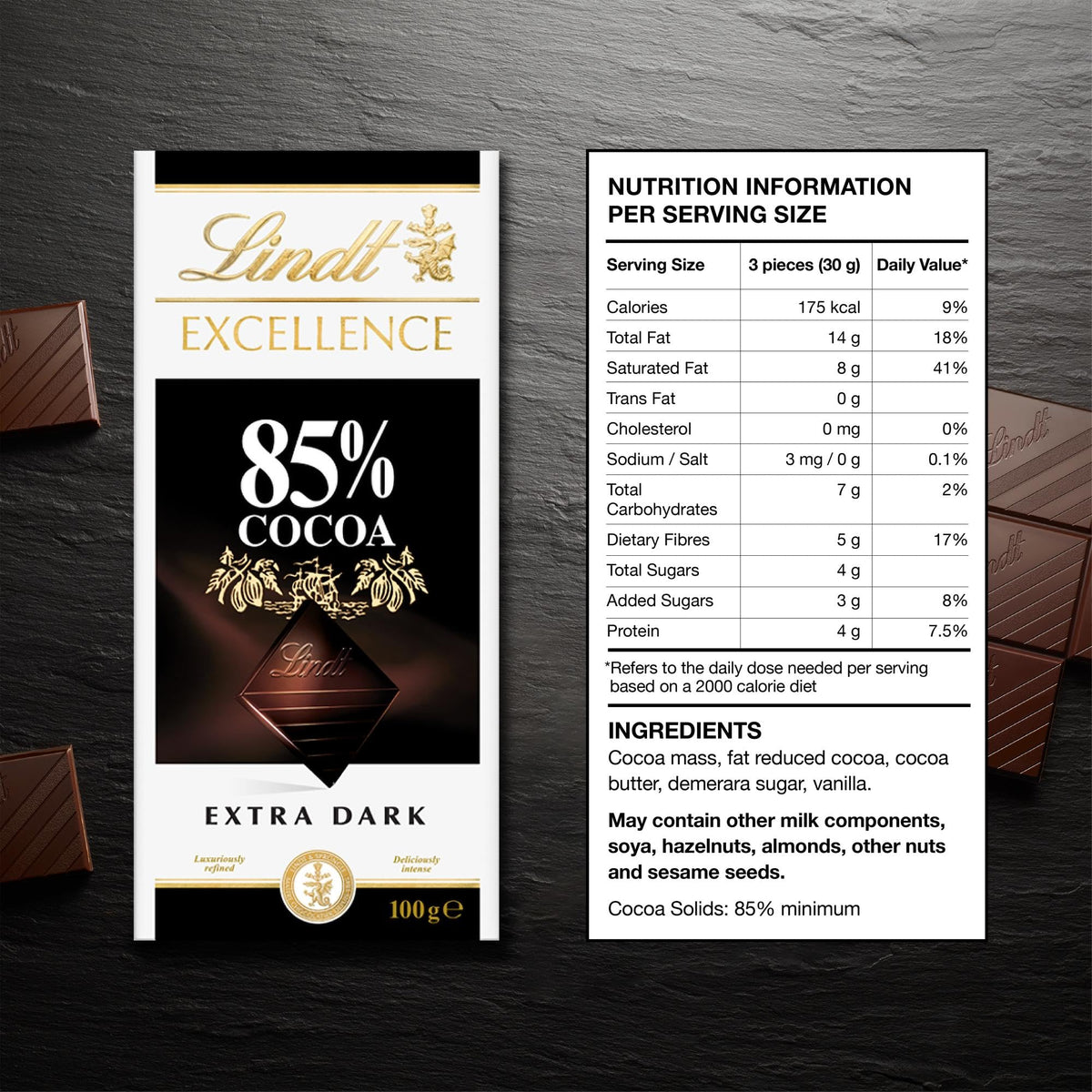 Lindt 85% Cocoa Dark Chocolate, 100 Gram