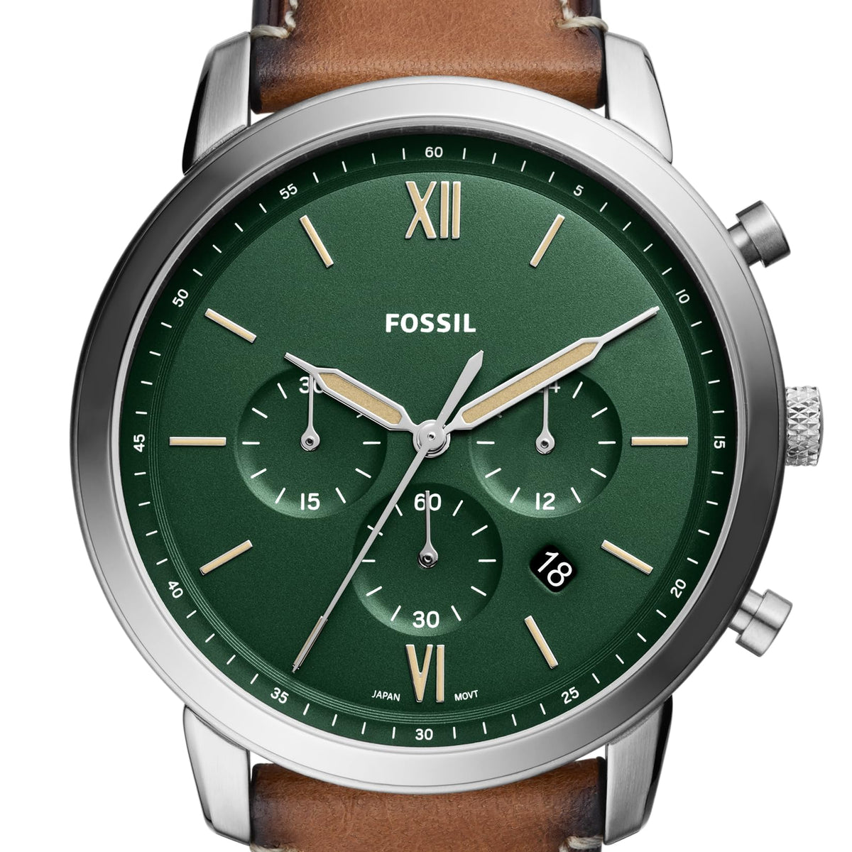 Fossil Neutra Analog Green Dial Men's Watch-FS5963 Genuine Leather, Brown Strap