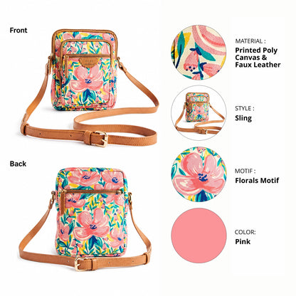 TEAL BY CHUMBAK Women's Crossbody Sling Bag, Printed Canvas Box Bag with PU Accents, Zipper Closure, Compact and Stylish Daily Use Shoulder Bag for Office, College, Travel and Casual Outings