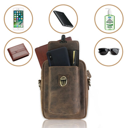 Goatter Hunter Leather Unisex Sling Cross-Body Bag, Compact Organizer, Dual Adjustable Straps, Zipper Closure,