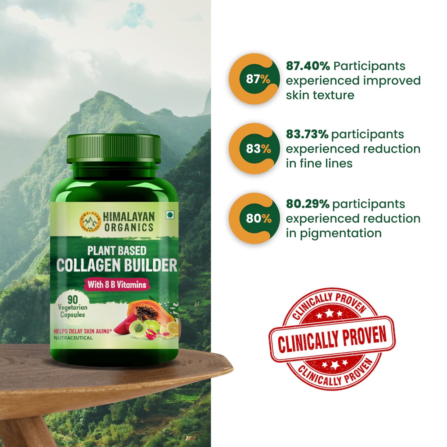 Vlado’s Himalayan Organics Plant Based Organic Collagen Builder With 8 B Vitamins for Hair and Skin | Collagen Supplement for Women & Men | Collagen Capsules With Biotin & Vitamin C | Glowing and Youthful Skin (90 Capsules)