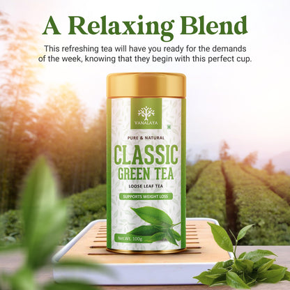 Vanalaya Classic Green Tea For Weight Loss Loose Leaf Green Tea Tin 100gm