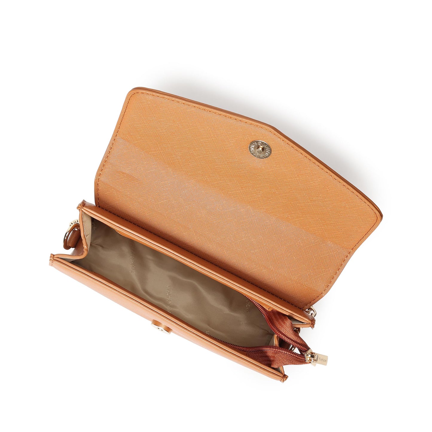 Fastrack Sling | Faux-Leather Women’s Handbag | Structured Tan Sling with Gold Accent Strap & Dual Closure