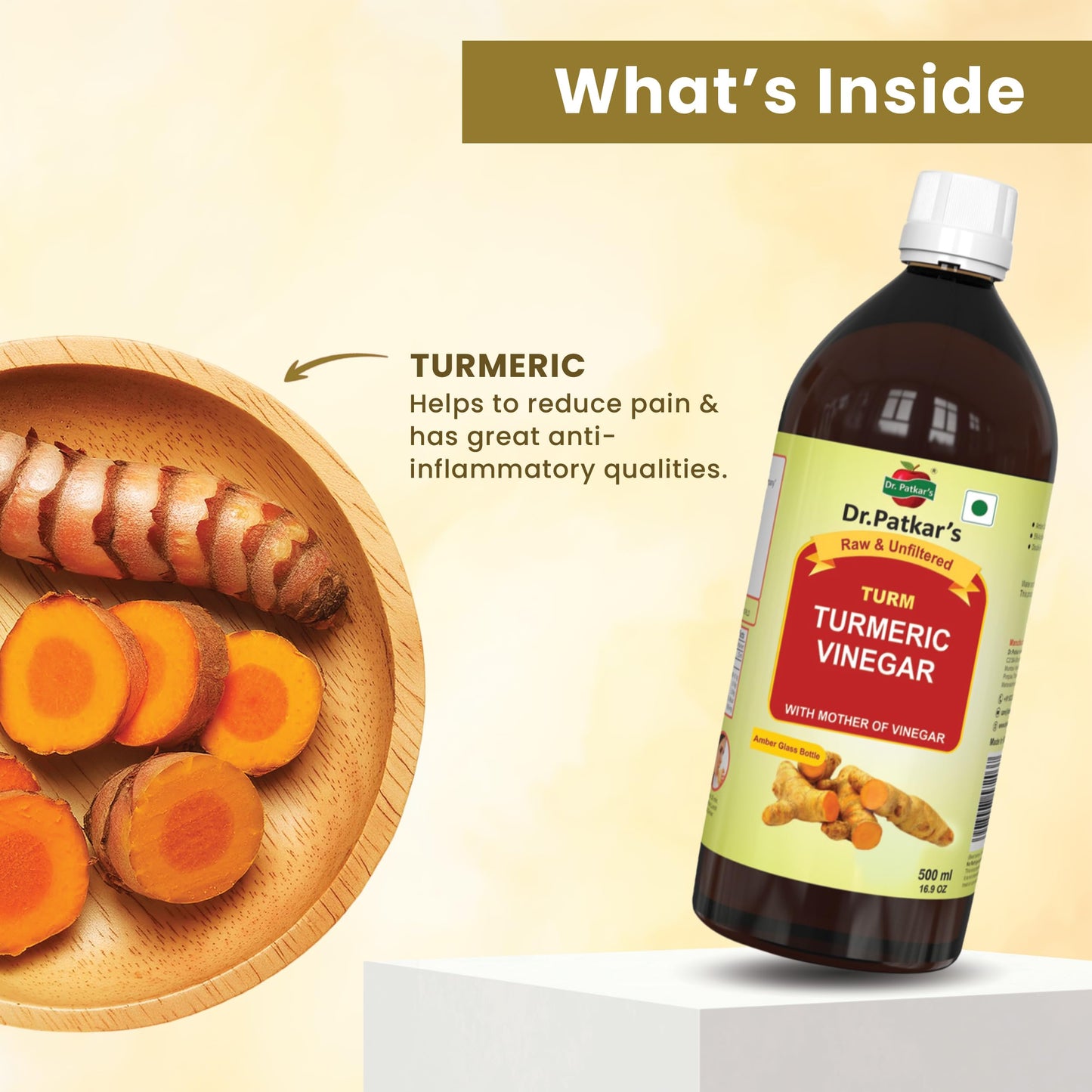 Dr. Patkar's Apple Cider Vinegar with Turmeric Vinegar & Black Pepper Extract |Weight Management, Boost Immunity & Detox, Skin Health |500ml