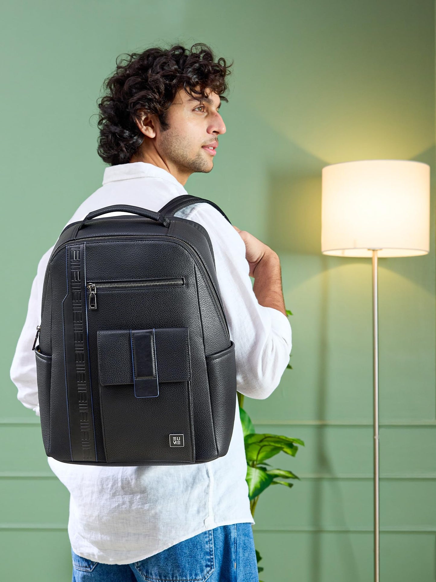 EUME Nexa Backpack Bag For Man, Charcoal Black | 2 Large Compartment office Laptop Backpack | Fits Up to 15.6" Laptop | Vegan Leather | Travel Bag | Laptop Backpack For Men and Women
