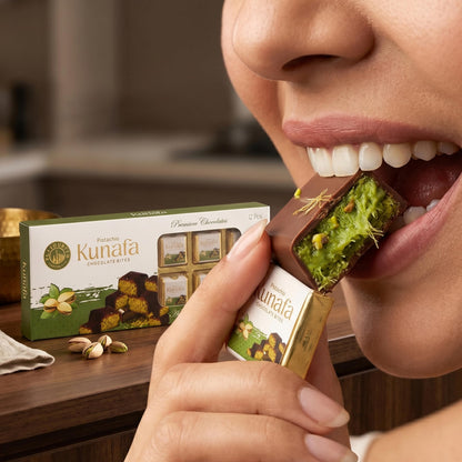 Flavourito Kunafa Chocolate 20g X 12 Pieces Each, Luxurious Dessert Coated, Golden Kunafa (vermicelli) Filled With Rich, Creamy Pistachio Chocolate By DECADENT FOODS