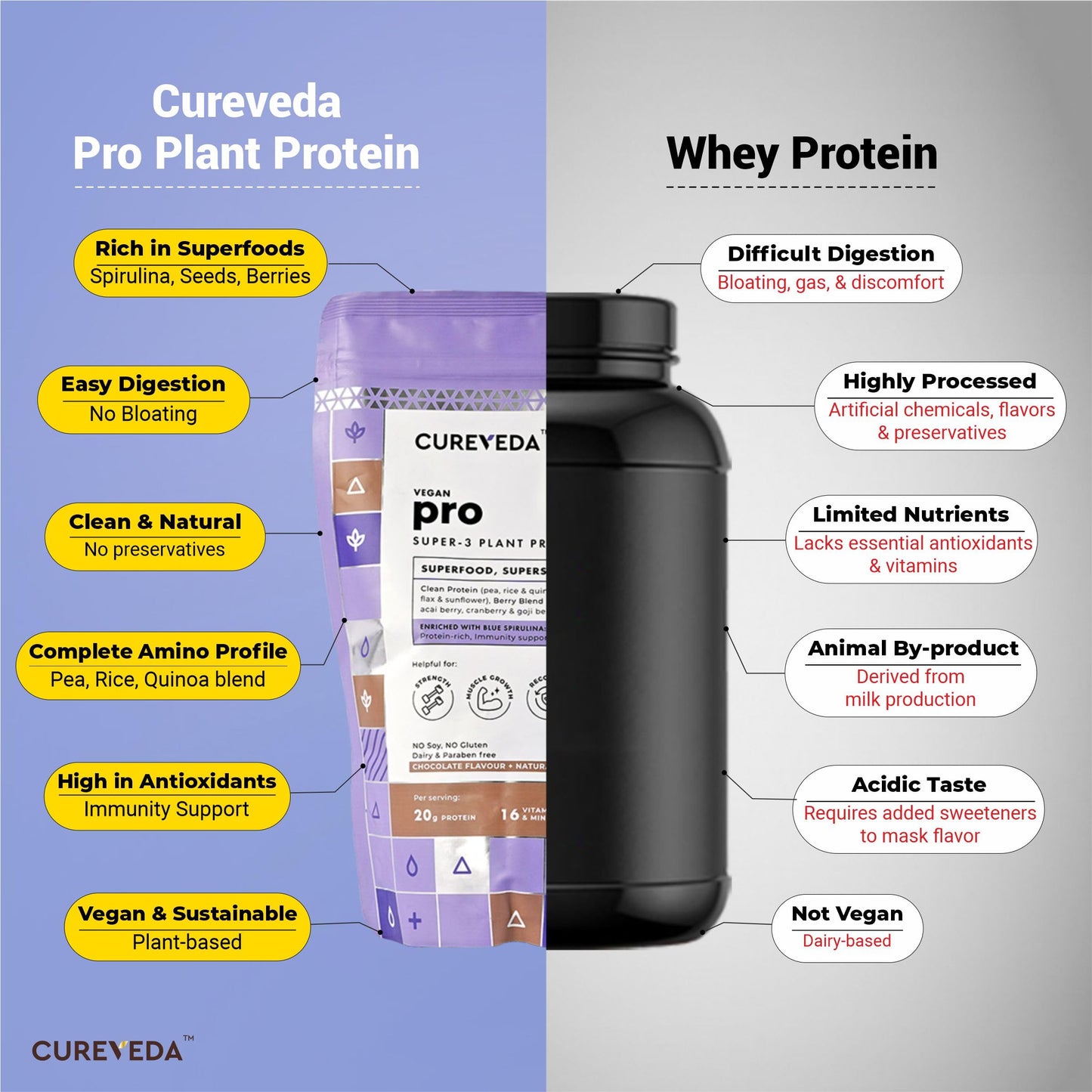 Cureveda PRO Super-3 Vegan Plant Protein powder with Superfood, Superse- image 7