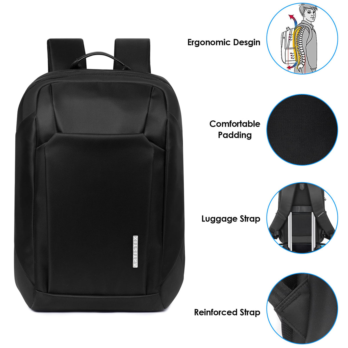 Artistix EdgePack Premium Business Backpack 28 L Office Laptop Bag with 15.6 Inch Laptop Compartment Anti Theft, Black