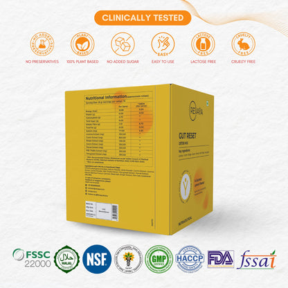 Revaya Gut Reset Detox Drink, Helps in Digestion and Bloating Relief | Ayurvedic Gut Health Formula & Digestion Support | Improve Gut Health with Licorice, Ginger, Fennel, Cumin & Milk Thistle | Gut Cleanser 14 Sachets, Lemon Flavour