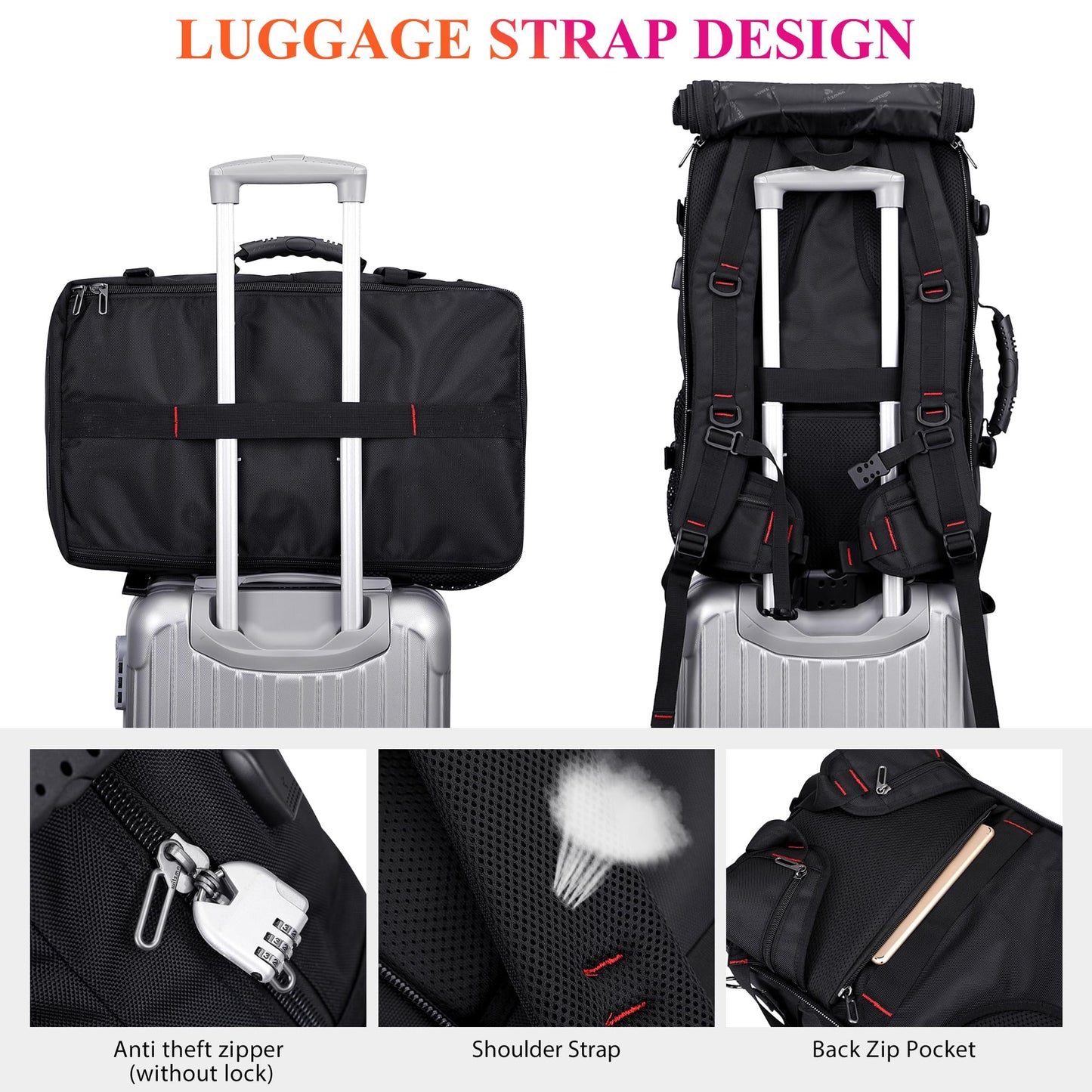WITZMAN Carry on Travel Backpack for Men Airline Approved Convertible Nylon Luggage Backpack (B682 Balck)