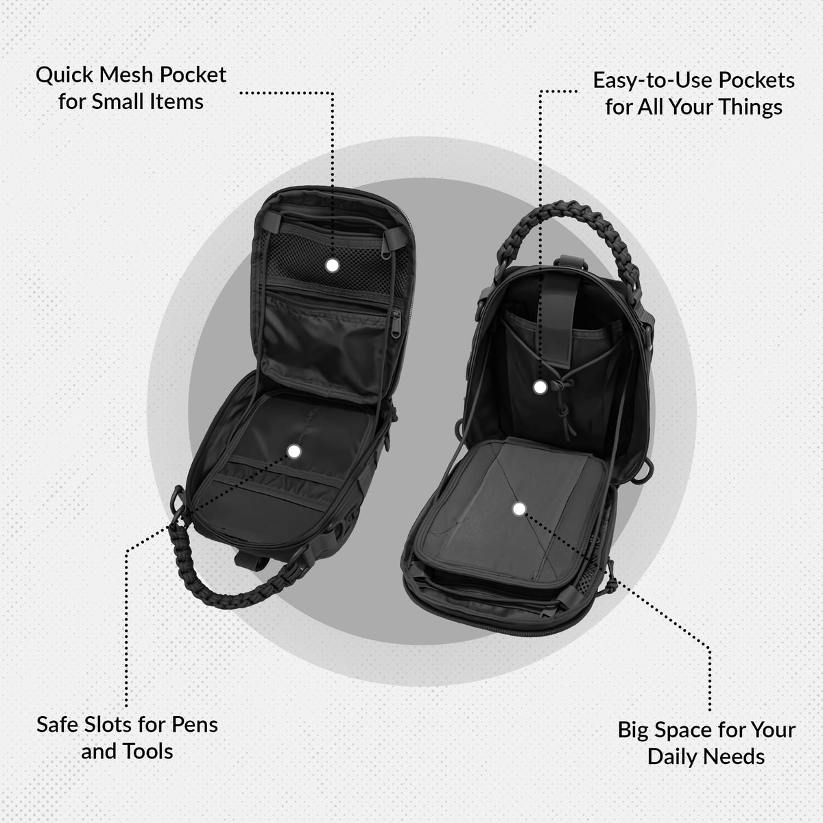 CARRY TRIP Tactical Small Sling Bag, One Strap Multi-Compartment Shoulder Crossbody Backpack, Men's Water-Resistant Travel Daypack for Hiking, Trekking, Camping, Molle Outdoor Use (Black)
