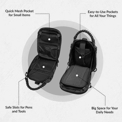 CARRY TRIP Tactical Small Sling Bag, One Strap Multi-Compartment Shoulder Crossbody Backpack, Men's Water-Resistant Travel Daypack for Hiking, Trekking, Camping, Molle Outdoor Use (Black)