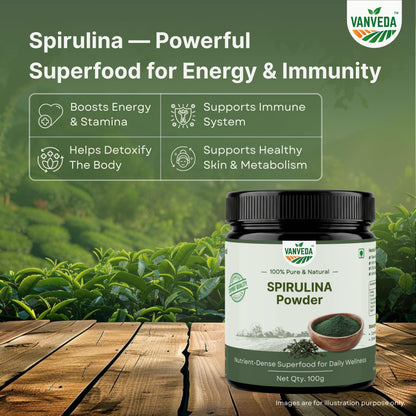 Vanveda 100% Organic Spirulina Powder | For Men & Women | Natural Superfood | Supports Energy, Immunity & Detox | Rich in Iron, Calcium, Potassium - 100GM