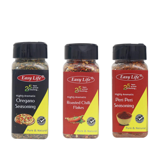 Easy Life Oregano Seasoning 50g, Roasted Chilli Flakes 50g with Peri Peri Seasoning 60g (Combo of 3)