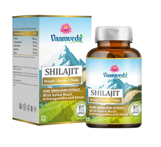 Vaamveda Shilajit with Ashwagandha, Safed Musli, Kesar and Akarkara | 60 Capsule