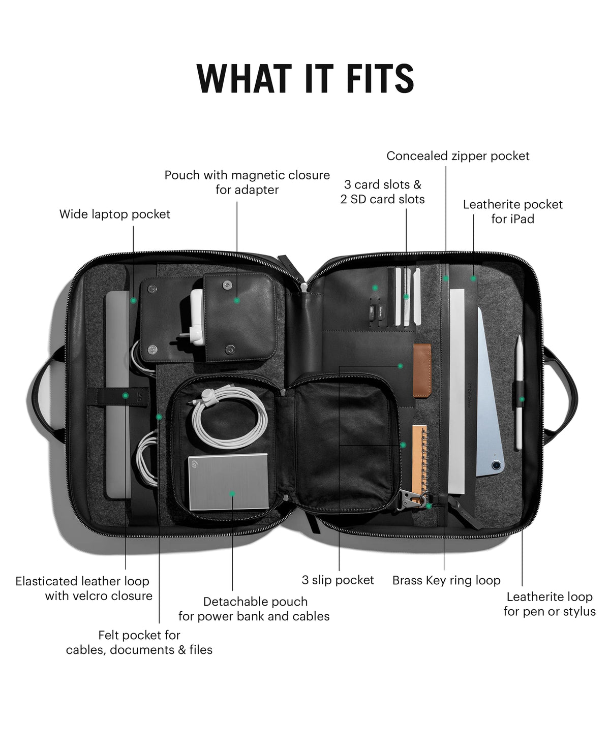 DailyObjects Unisex Black Urban Classic Briefcase Vegan Leather Laptop Messenger Bag (13L) Adjustable Straps, Zip Closure Slip Pockets, Detachable Carry Pouch And A Large Storage For 14 Inch Laptops